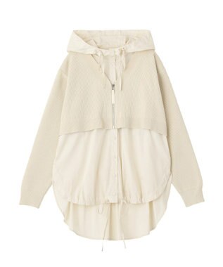 YECCA VECCA ZIPニットレイヤードフーディーシャツ Navy