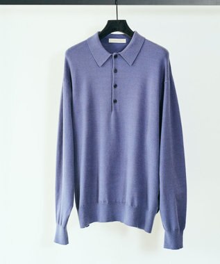 UNFILO MENS ライトウォーム ニットポロ ダスティブルー