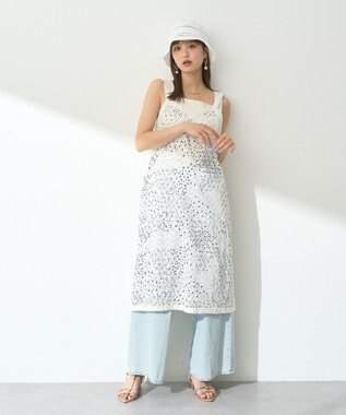 earth music&ecology 花柄プリントボーラー刺繍ミニキャミドレス Off White