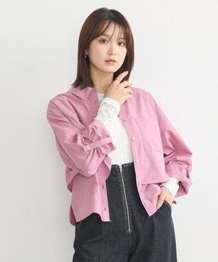 earth music&ecology ロールアップスリーブボクシーシャツ Purple