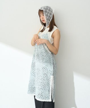 earth music&ecology 花柄プリントボーラー刺繍ミニキャミドレス Light Blue