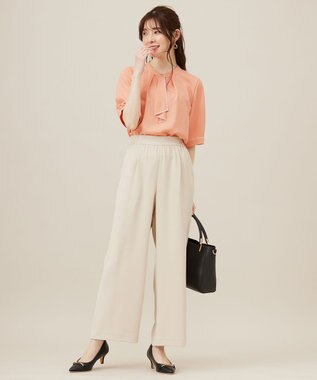 ANY SIS L 【洗える】バイカラーラッフルボウ ブラウス コーラルピンク