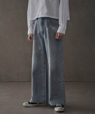 WEGO シルバープリントバギーフレアデニム