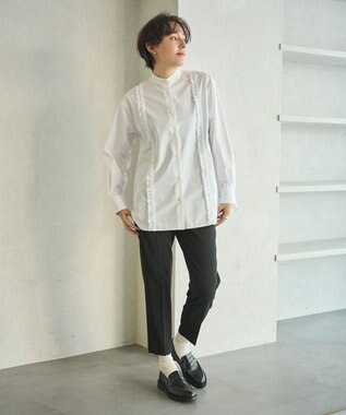 #Newans 【洗濯機可能/シワになりにくい】パネルフリルシャツ ホワイト