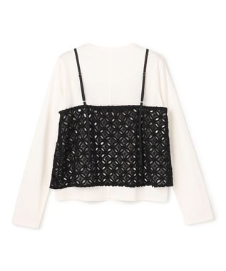 UNFILO 【2点セット】ラッセルレース キャミレイヤード Tシャツ ブラック