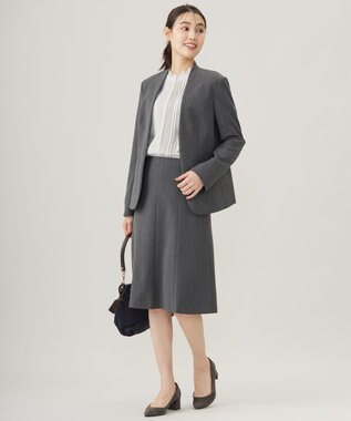 J.PRESS LADIES L プレーティングジャージー フリルネック カットソー グレージュ系