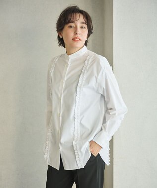 #Newans 【洗濯機可能/シワになりにくい】パネルフリルシャツ ホワイト