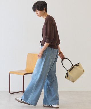AMERICAN HOLIC 5分袖シアーVネックニットカーディガン Brown