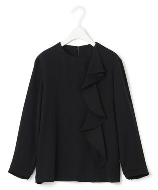 ICB L 【洗える】ライトダブルクロス フリルデザインブラウス ブラック系