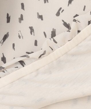 自由区 S 【洗える】ロイヤルシフォンドレープタイ半袖 ブラウス ベージュプリント