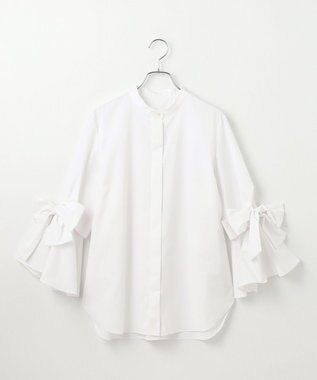 #Newans 【洗濯機可能/シワになりにくい】リボンカフスブラウス ホワイト