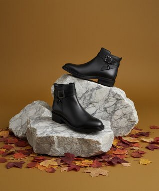 Pointer 本革ベルト付きエンジニアショートブーツ ブラック