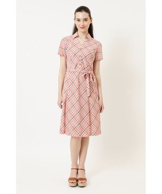 DAKS ウールボイル フィット＆フレア チェック ワンピース ピンクチェック