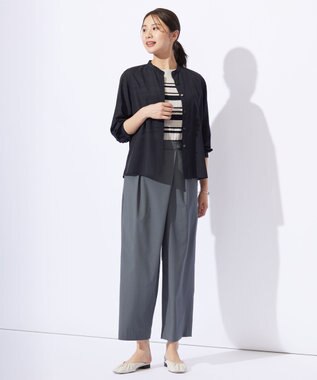 J.PRESS LADIES L 【洗える】レーヨンエリートストレッチ ボーダー ニット ベージュ×ネイビー系
