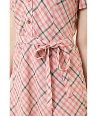 DAKS ウールボイル フィット＆フレア チェック ワンピース ピンクチェック