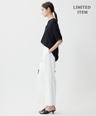 ICB 【人気のため新色追加・WEB限定・接触冷感・UVケア・速乾・洗える】BackSatinAmunzen 5分袖キーネックブラウス ブラック×トープ系