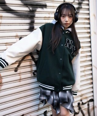 WEGO 2WAYフード付きビッグスタジャン ダークグリーン