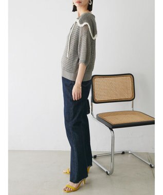 Green Parks クロシェ風セーラーカラーニット Gray