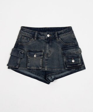 WEGO マルチポケットデニムミニスカパン デニム中濃色