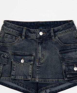 WEGO マルチポケットデニムミニスカパン デニム中濃色