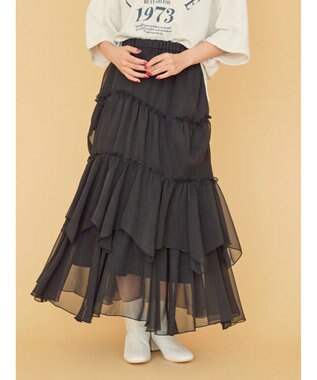 AMERICAN HOLIC 丈違いティアードフリルギャザースカート Black