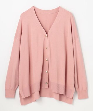ANY L ゆるＶネックカーディガン ピンク