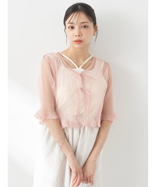 earth music&ecology シアーラメフリルカーディガン Pink