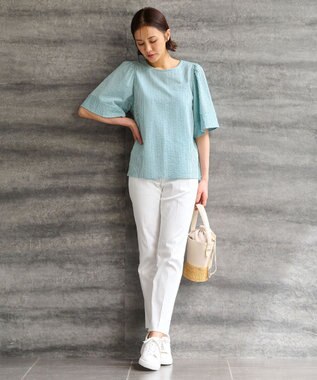 自由区 【WEB限定・洗える・XSサイズあり】シャドウサッカー カットソー ライトグリーン系1