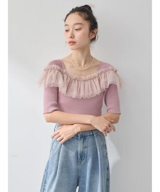 earth music&ecology デコルテチュールニットプルオーバー Dark Pink