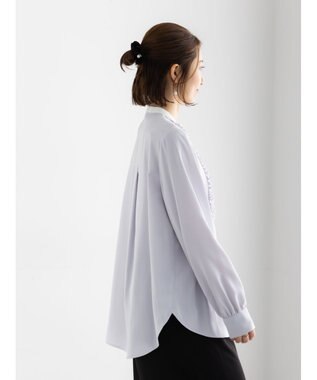 Te chichi フロントフリルバイカラーブラウス グレー