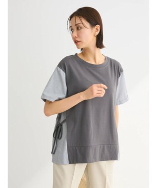 Green Parks 脇リボン５分袖布帛ドッキングプルオーバー Gray