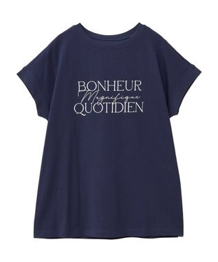 Green Parks フレンチスリーブ筆記体ロゴチュニック Navy