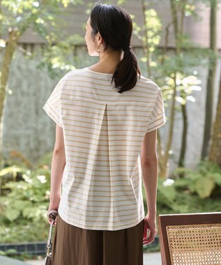 自由区 L 【UV加工・洗える】ハイカウントボーダー カットソー ベージュ系1