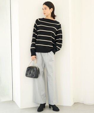 UNFILO カシミヤブレンド オフネックニット ブラックボーダー