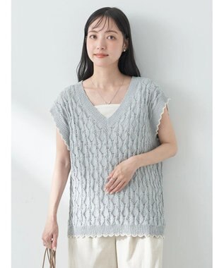 earth music&ecology クロッシェラインニットベスト Mint