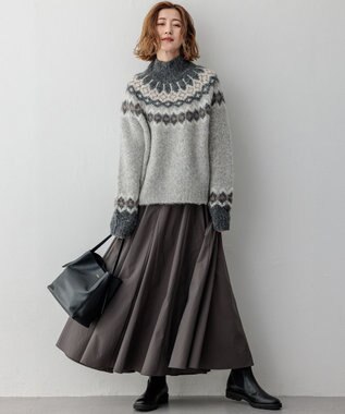 23区 L シャギージャガード タートルネック ニット グレーベース