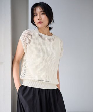 ANY フレンチスリーブメッシュニット オフ