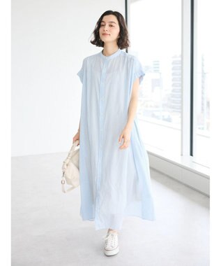 CRAFT STANDARD BOUTIQUE インド綿バンドカラーワンピース Stripe Sax