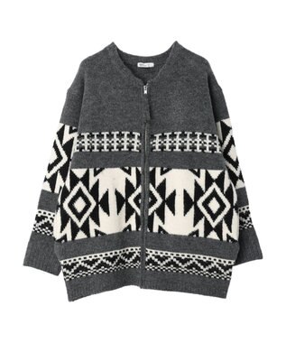 CRAFT STANDARD BOUTIQUE オルテガ柄ニットＺＩＰブルゾン Gray