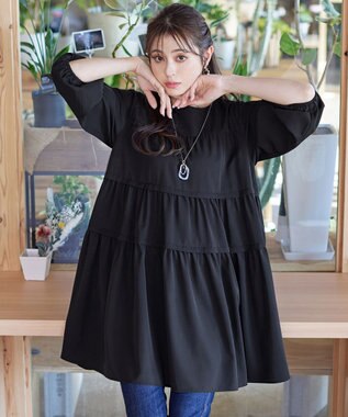 Tiaclasse L 【洗える】ティアードチュニックブラウス ブラック