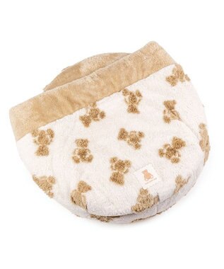 PET PARADISE ペットパラダイス  くまちゃん織り 遠赤外線  丸型 寝袋 Ｍ ホワイト×ブラウン