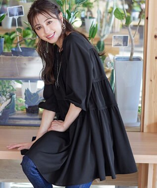 Tiaclasse L 【洗える】ティアードチュニックブラウス ブラック