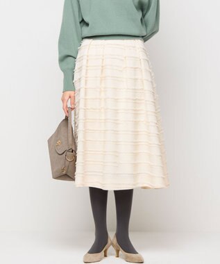 組曲 【WEB限定】ボーダーカットジャカード フレアスカート アイボリー系