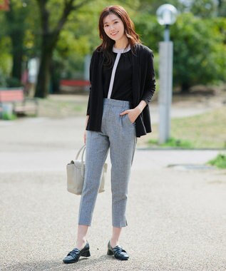 Tiaclasse L 【新色追加・洗える】フロントタック配色ブラウス ブラック×グレー