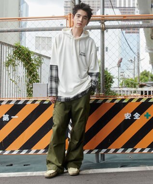 WEGO チェックレイヤードパーカー ホワイト