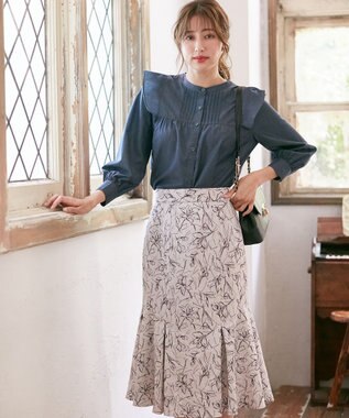 ANY SIS 【洗える】フラワーフクレジャカード スカート アイボリー×ブラック