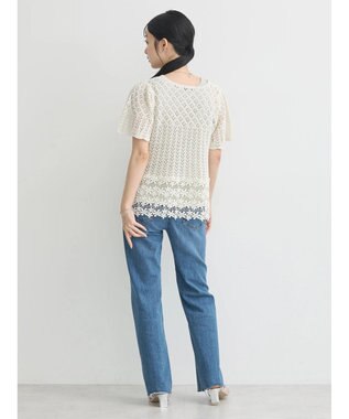 earth music&ecology 裾レース透かしニットプルオーバー Ivory