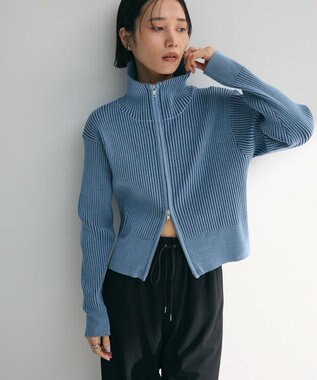 Green Parks 配色リブＺｉｐニットカーディガン Blue