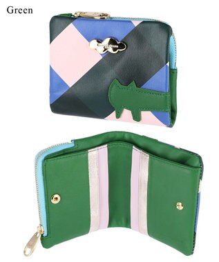 tsumori chisato CARRY くもネコチェック 財布 折り財布 ミニ財布 グリーン