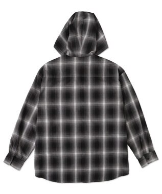 WEGO オンブレチェックフードシャツ（LS） ブラックチェック1